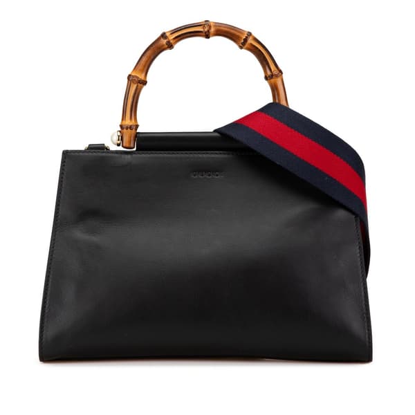 Pre-owned Gucci Small Leather Bamboo Nymphaea Satchel Black