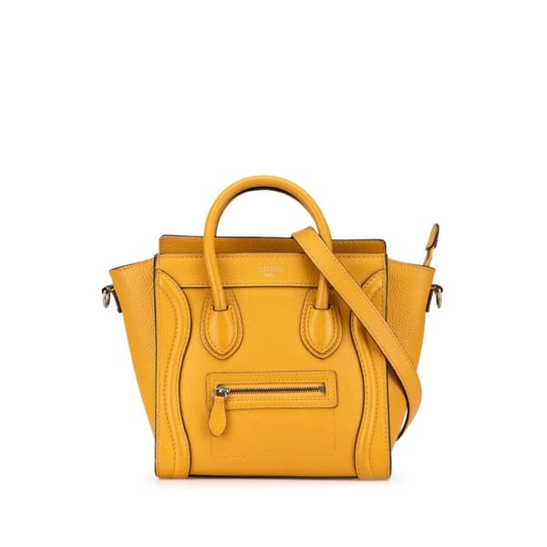 Pre-owned Celine Nano Leather Luggage Tote Yellow