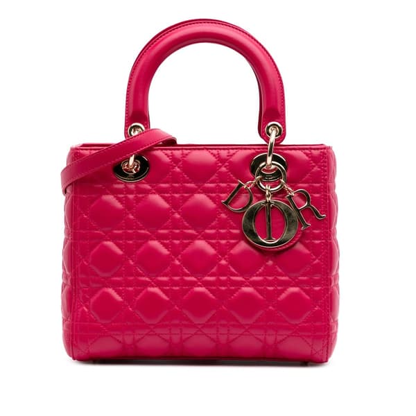 Pre-owned Dior Medium Lambskin Cannage Lady Dior Pink