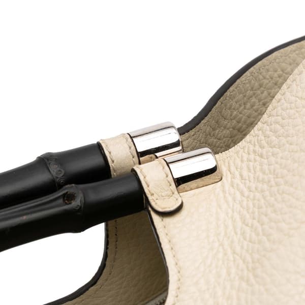 Pre-owned Gucci Medium Calfskin Bamboo Daily Shopper Satchel White