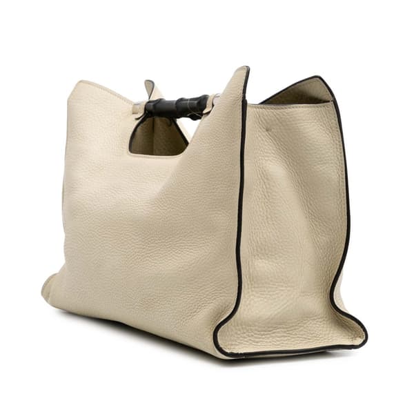 Pre-owned Gucci Medium Calfskin Bamboo Daily Shopper Satchel White