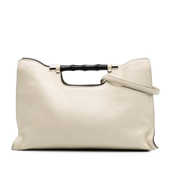 Pre-owned Gucci Medium Calfskin Bamboo Daily Shopper Satchel White