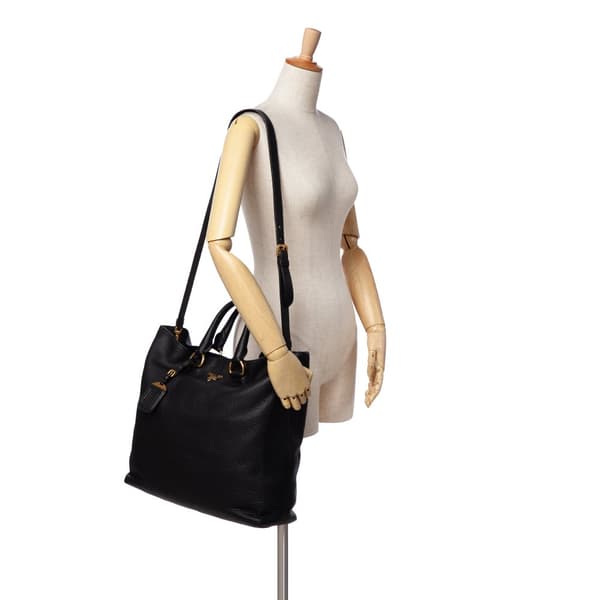 Pre-owned Prada Vitello Daino Open Convertible Tote Black