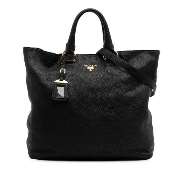 Pre-owned Prada Vitello Daino Open Convertible Tote Black