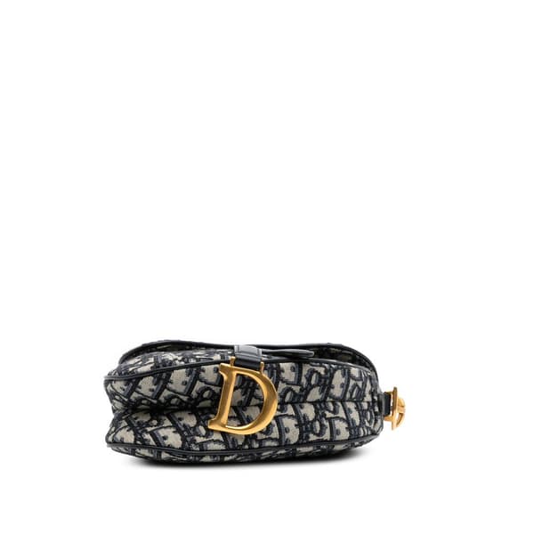 Pre-owned Dior Mini Oblique Canvas Saddle Bag Blue