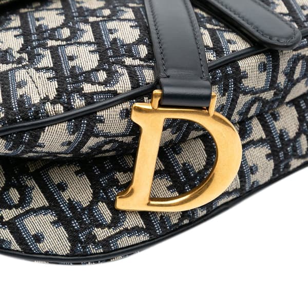 Pre-owned Dior Mini Oblique Canvas Saddle Bag Blue