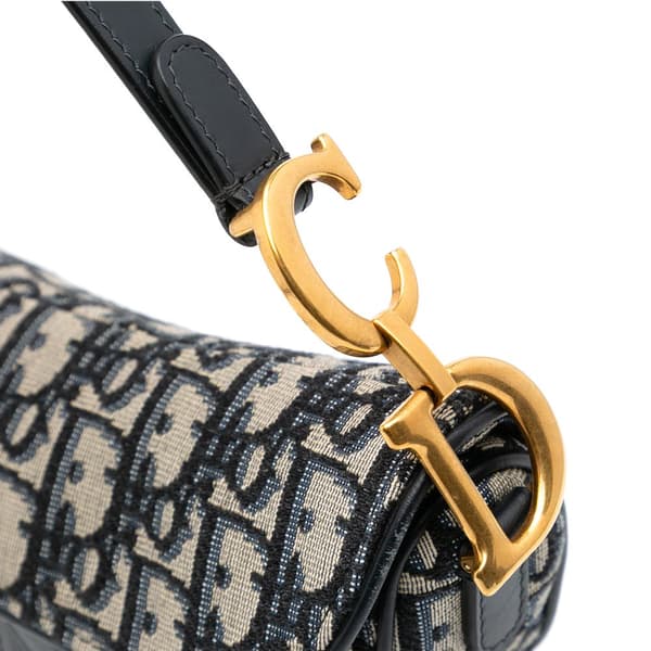 Pre-owned Dior Mini Oblique Canvas Saddle Bag Blue
