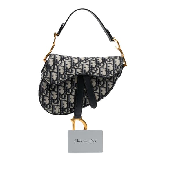Pre-owned Dior Mini Oblique Canvas Saddle Bag Blue