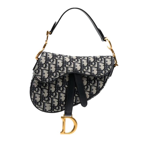 Pre-owned Dior Mini Oblique Canvas Saddle Bag Blue