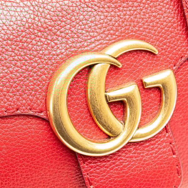 Pre-owned Gucci Medium GG Marmont Grained Leather Top Handle Satchel Red