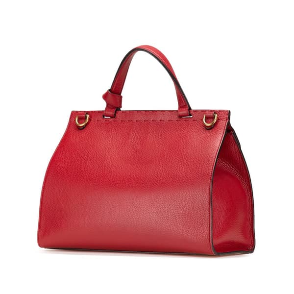 Pre-owned Gucci Medium GG Marmont Grained Leather Top Handle Satchel Red