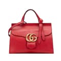 Miniatyrbillede 1 af 10: Pre-owned Gucci Medium GG Marmont Grained Leather Top Handle Satchel Red