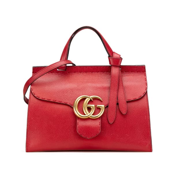 Pre-owned Gucci Medium GG Marmont Grained Leather Top Handle Satchel Red