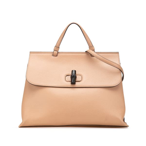 Pre-owned Gucci Large Leather Bamboo Daily Satchel Brown