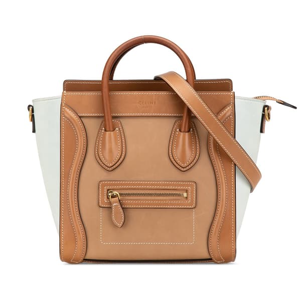 Pre-owned Celine Nano Tricolor Leather Luggage Tote Brown
