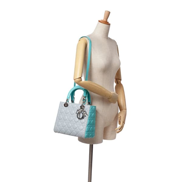 Pre-owned Dior Medium Bicolor Lambskin Cannage Lady Dior Gray