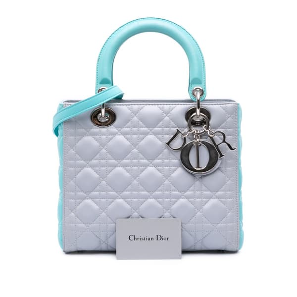 Pre-owned Dior Medium Bicolor Lambskin Cannage Lady Dior Gray