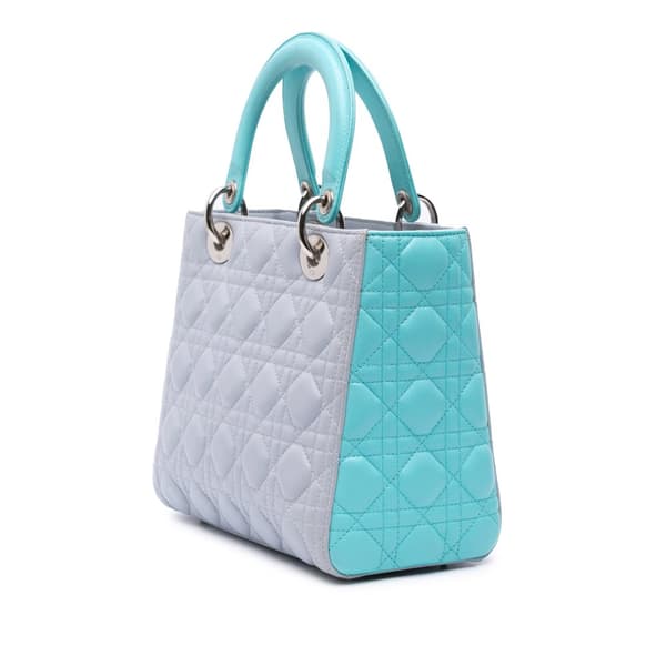 Pre-owned Dior Medium Bicolor Lambskin Cannage Lady Dior Gray