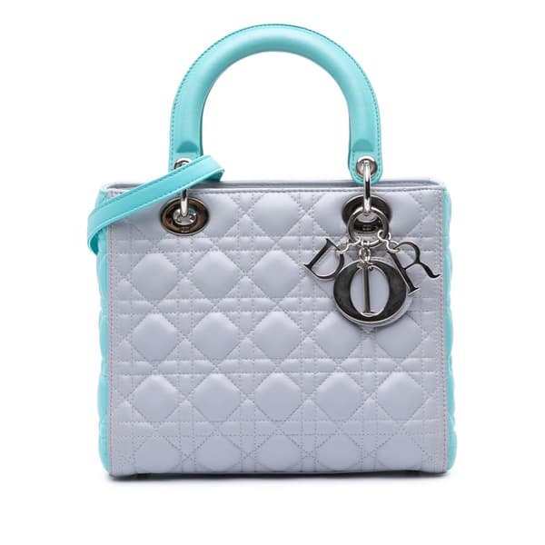 Pre-owned Dior Medium Bicolor Lambskin Cannage Lady Dior Gray
