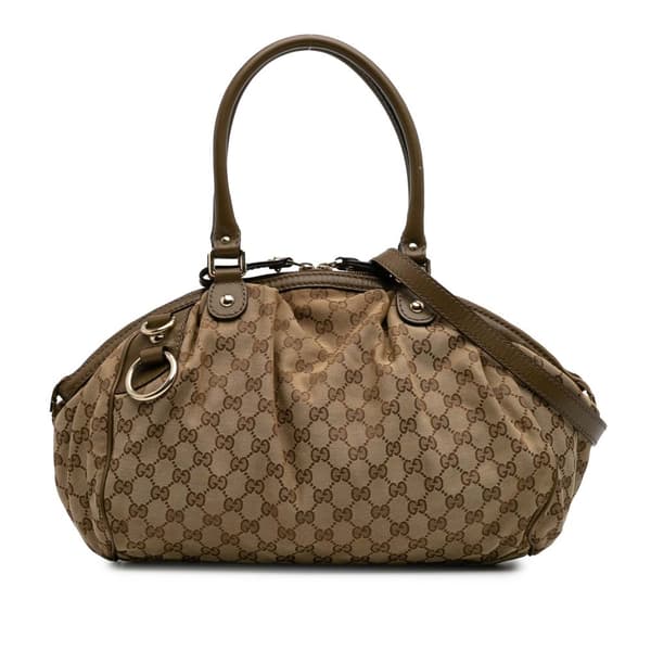Pre-owned Gucci GG Canvas Sukey Satchel Brown