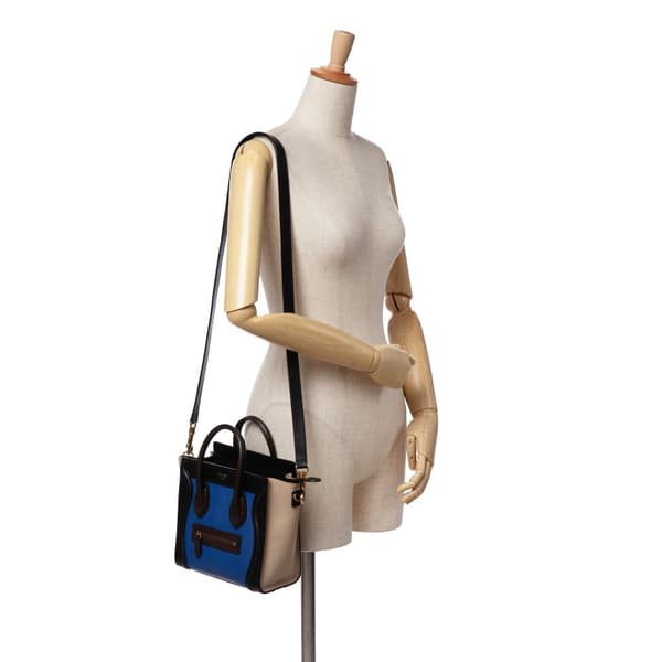 Pre-owned Celine Nano Tricolor Leather Luggage Tote Blue
