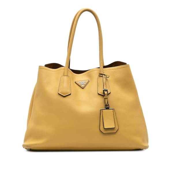 Pre-owned Prada Large City Calf Double Satchel Yellow