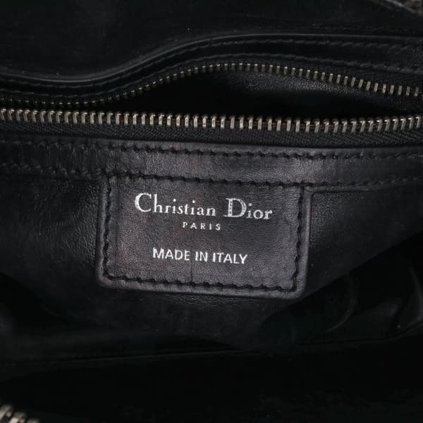 Pre-owned Dior Medium Calfskin Patch Embellished Lady Dior Black