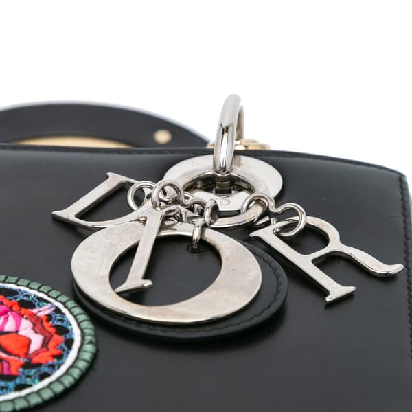 Pre-owned Dior Medium Calfskin Patch Embellished Lady Dior Black