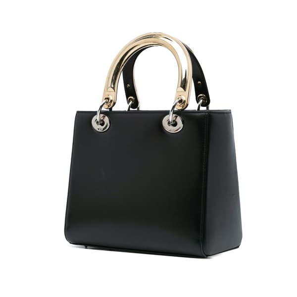Pre-owned Dior Medium Calfskin Patch Embellished Lady Dior Black