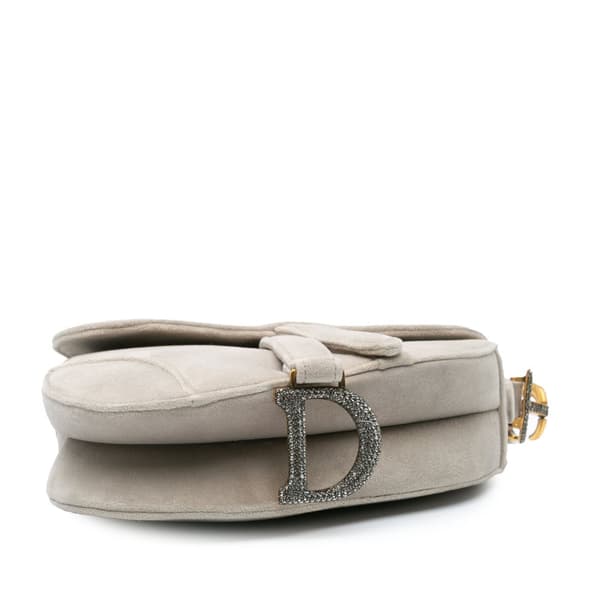 Pre-owned Dior Mini Velvet Crystal Embellished Saddle Gray