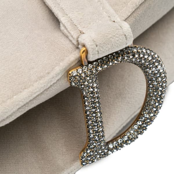 Pre-owned Dior Mini Velvet Crystal Embellished Saddle Gray