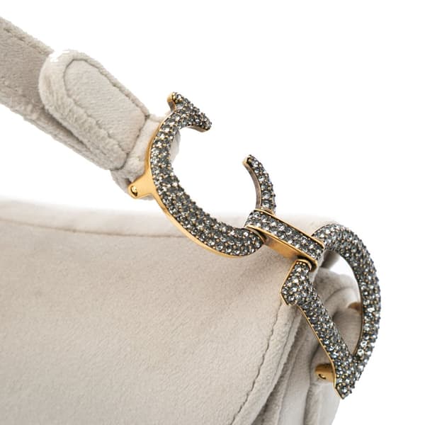 Pre-owned Dior Mini Velvet Crystal Embellished Saddle Gray