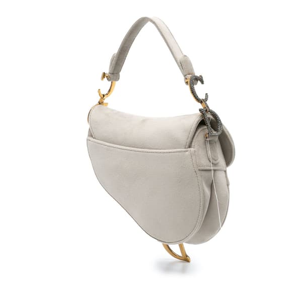 Pre-owned Dior Mini Velvet Crystal Embellished Saddle Gray