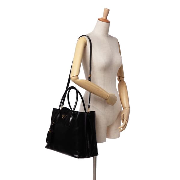 Pre-owned Prada Medium Saffiano Vernice Double Satchel Black