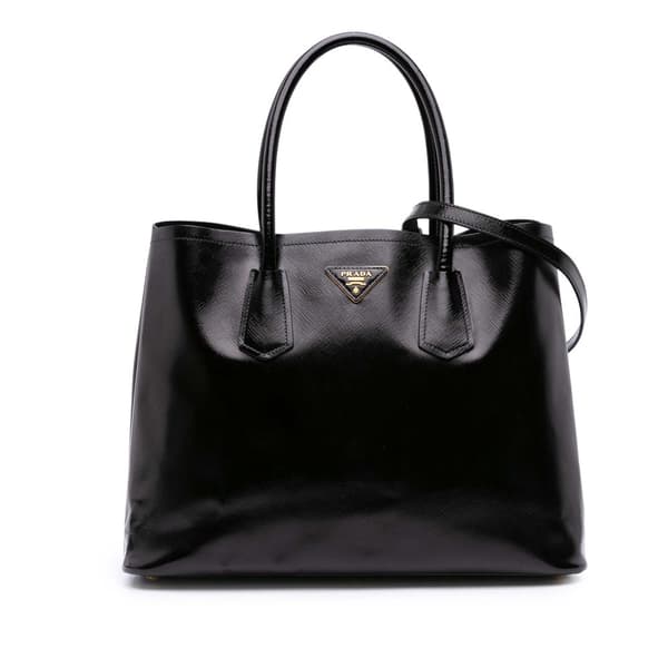 Pre-owned Prada Medium Saffiano Vernice Double Satchel Black