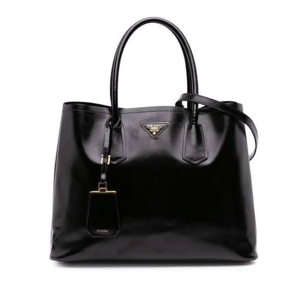 Pre-owned Prada Medium Saffiano Vernice Double Satchel Black