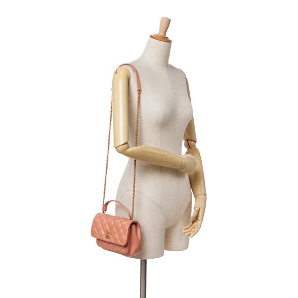 Pre-owned Chanel Mini Lambskin Business Affinity Top Handle Bag Pink