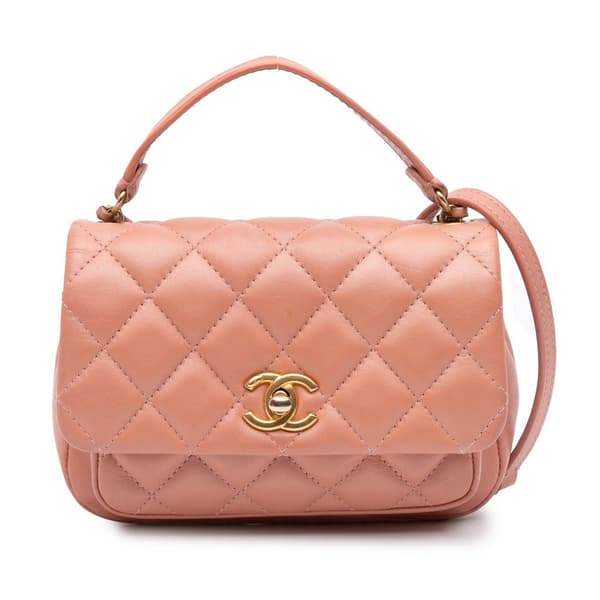 Pre-owned Chanel Mini Lambskin Business Affinity Top Handle Bag Pink