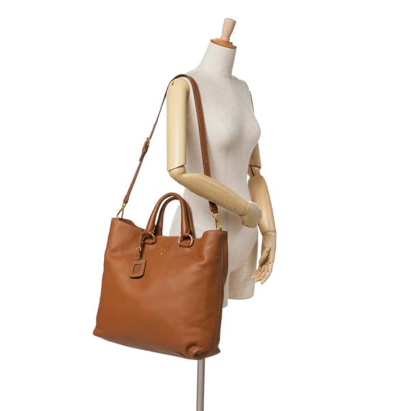 Pre-owned Prada Vitello Daino Open Convertible Tote Brown