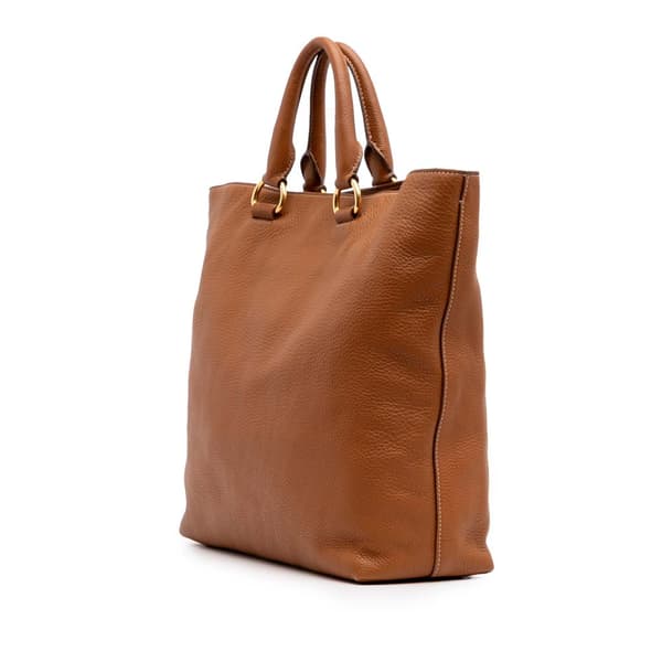 Pre-owned Prada Vitello Daino Open Convertible Tote Brown