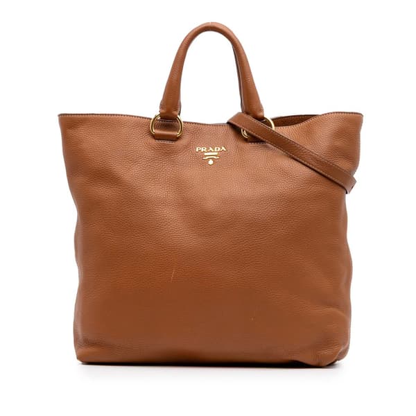 Pre-owned Prada Vitello Daino Open Convertible Tote Brown
