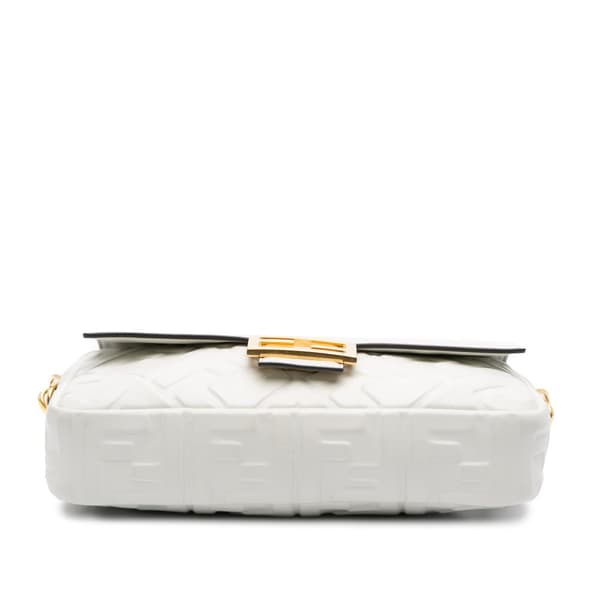 Pre-owned Fendi Zucca Embossed Leather Baguette Satchel White