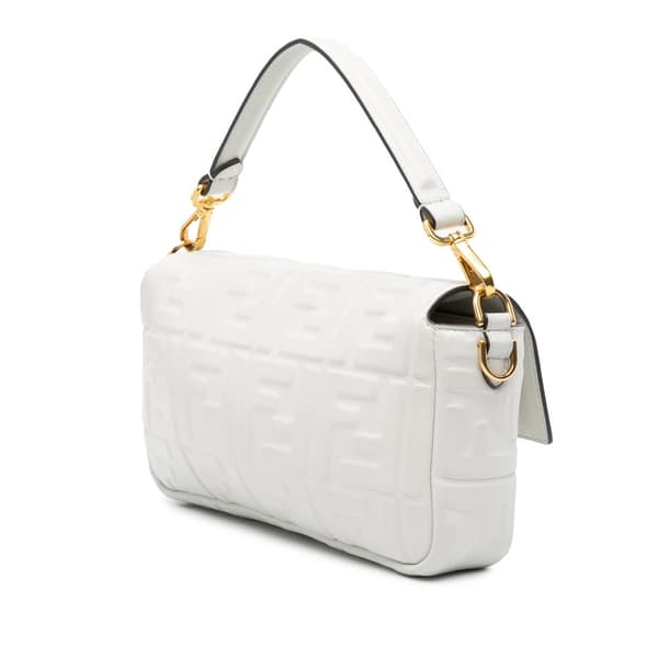 Pre-owned Fendi Zucca Embossed Leather Baguette Satchel White