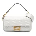Miniatyrbild 1 av 10: Pre-owned Fendi Zucca Embossed Leather Baguette Satchel White