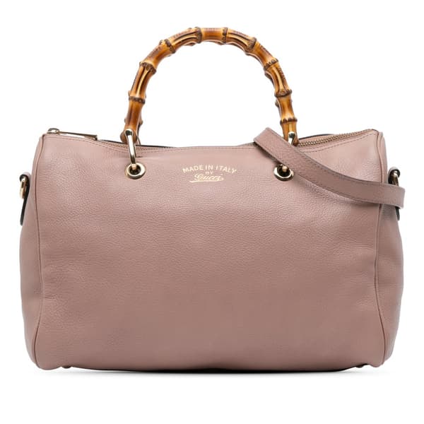 Pre-owned Gucci Calfskin Bamboo Shopper Boston Bag Pink