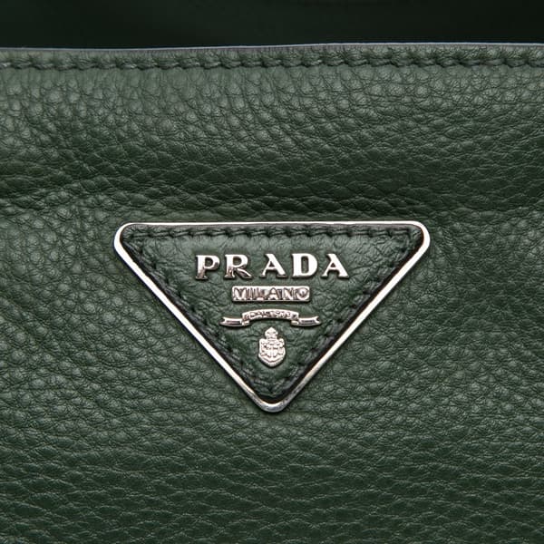Pre-owned Prada Vitello Daino Open Convertible Tote Green