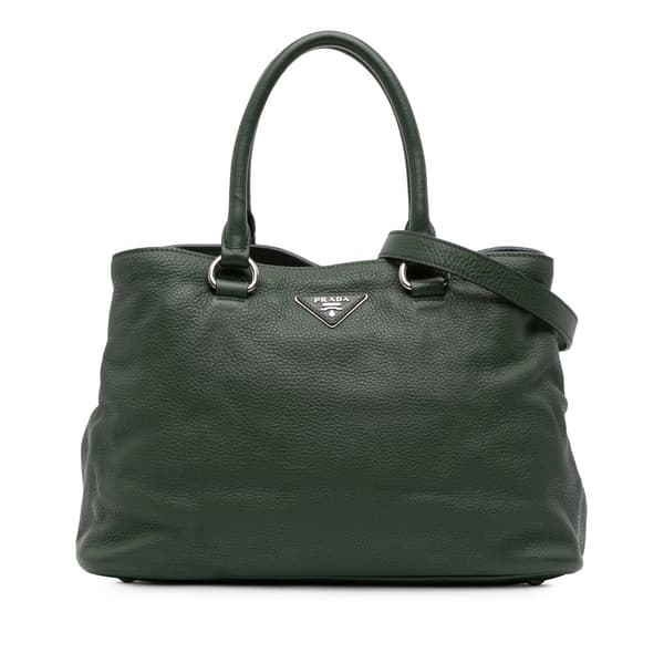 Pre-owned Prada Vitello Daino Open Convertible Tote Green