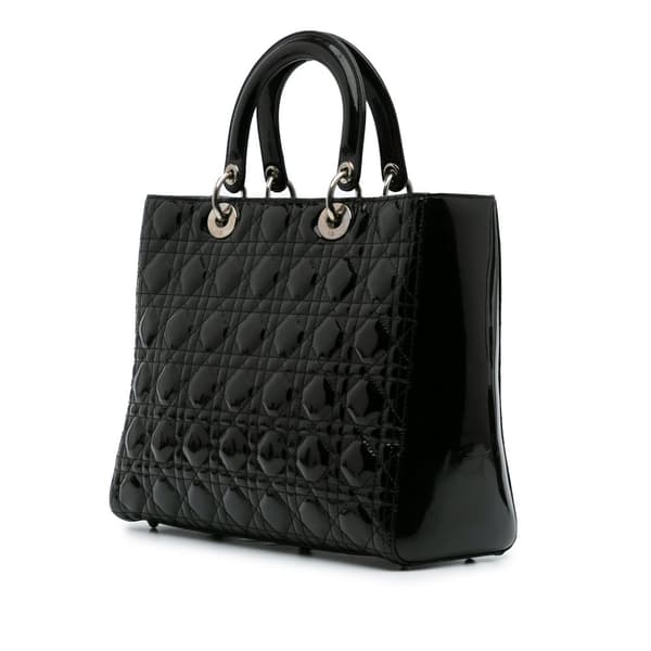Pre-owned Dior Large Patent Cannage Lady Dior Black