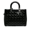 Miniatyrbild 1 av 10: Pre-owned Dior Large Patent Cannage Lady Dior Black