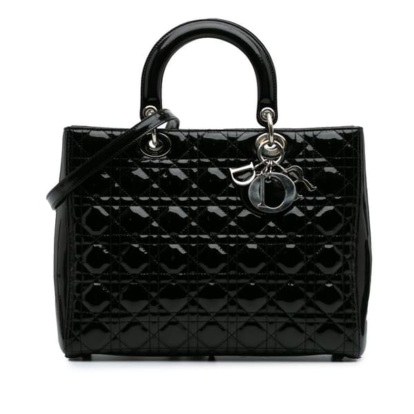 Pre-owned Dior Large Patent Cannage Lady Dior Black